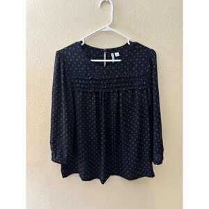 ELLE Dolly Dot Blouse Black Blue Polka Dot Ruffle Long Sleeve Top Large
A1061